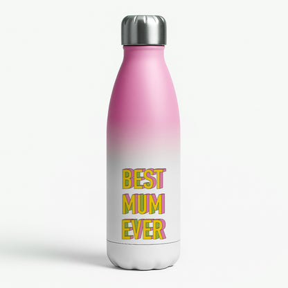Geometric Best Mum Ever Pink Water Bottle