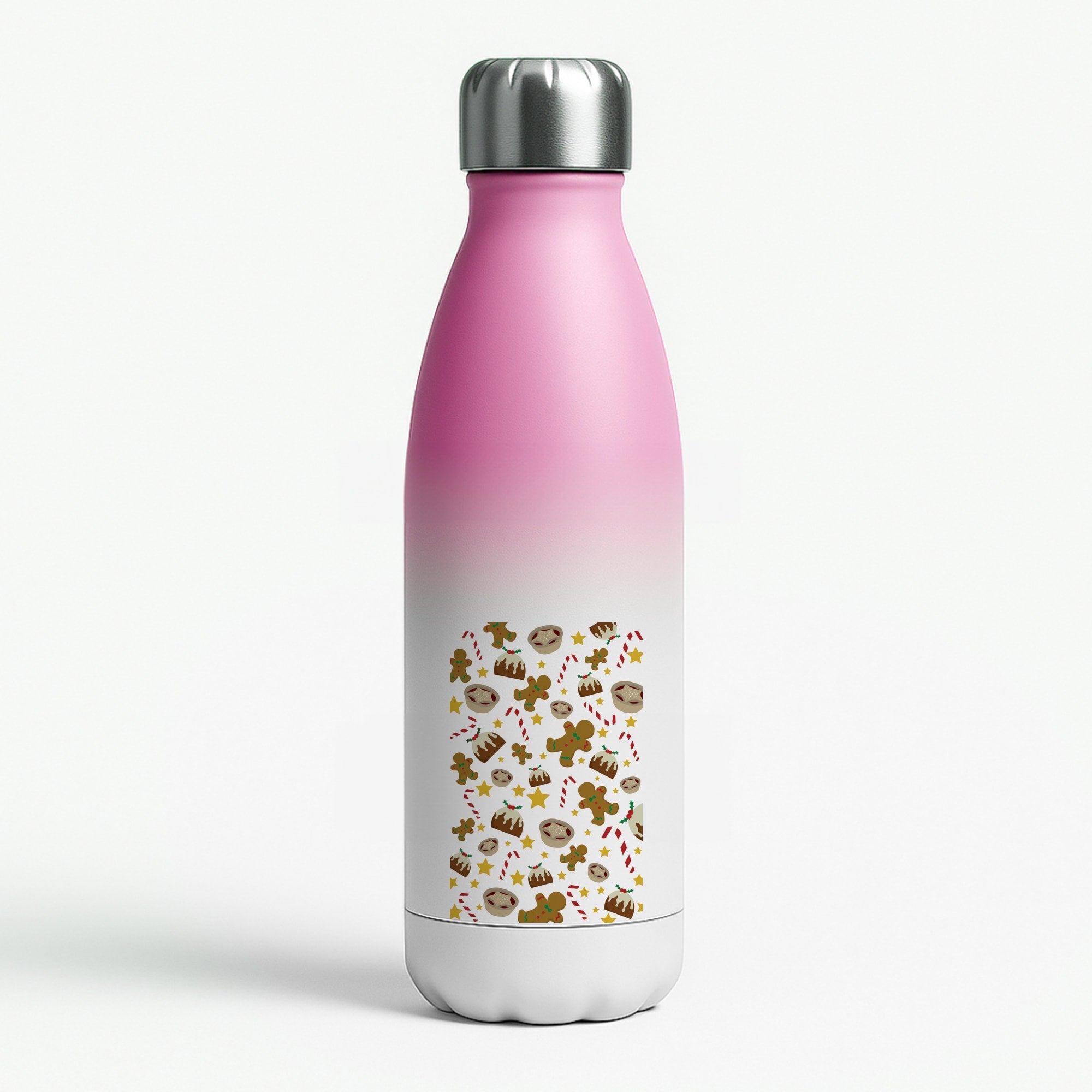 Festive - Christmas Patterns Pink Water Bottle