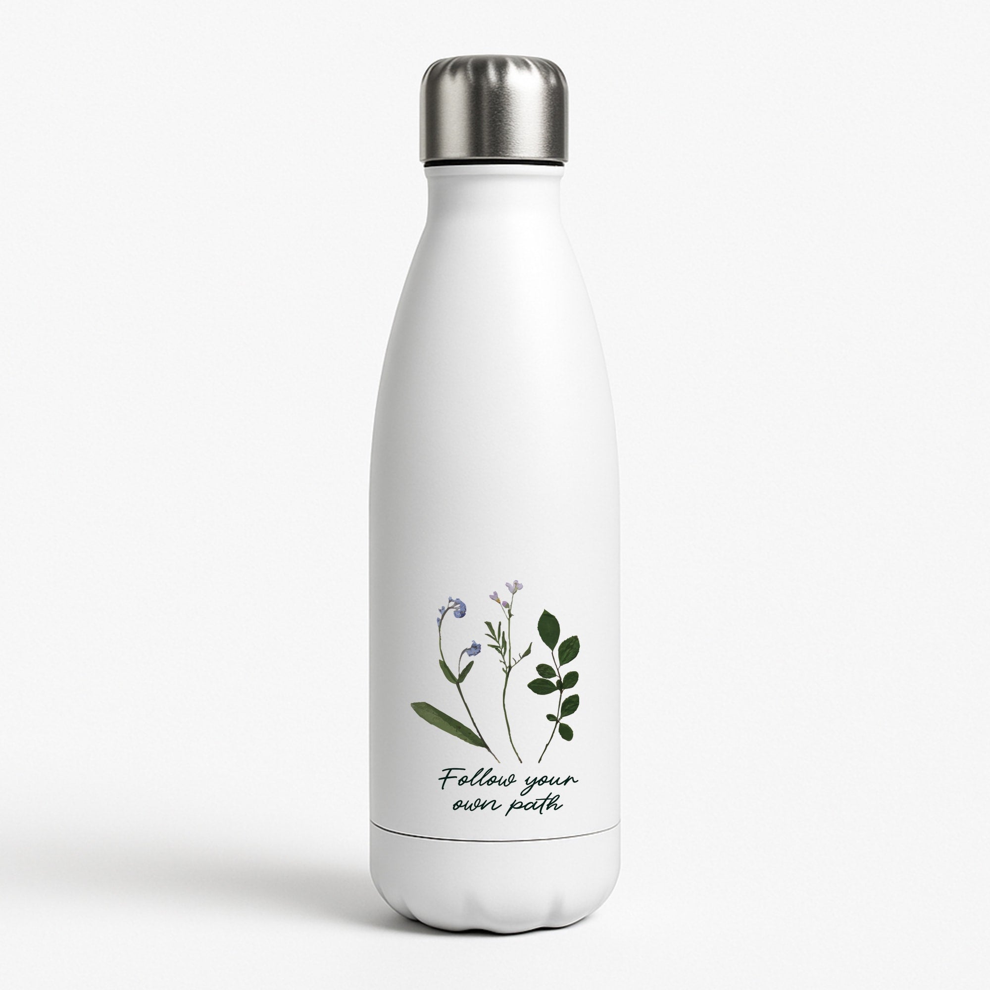 Follow Your Own Path Dark Green White Water Bottle