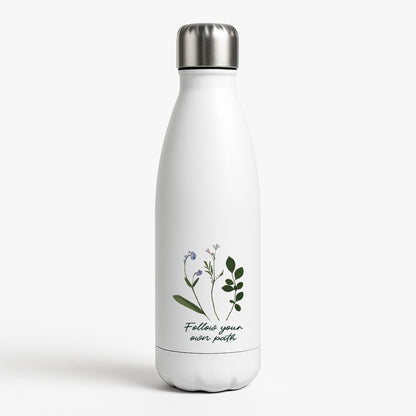 Follow Your Own Path Dark Green White Water Bottle
