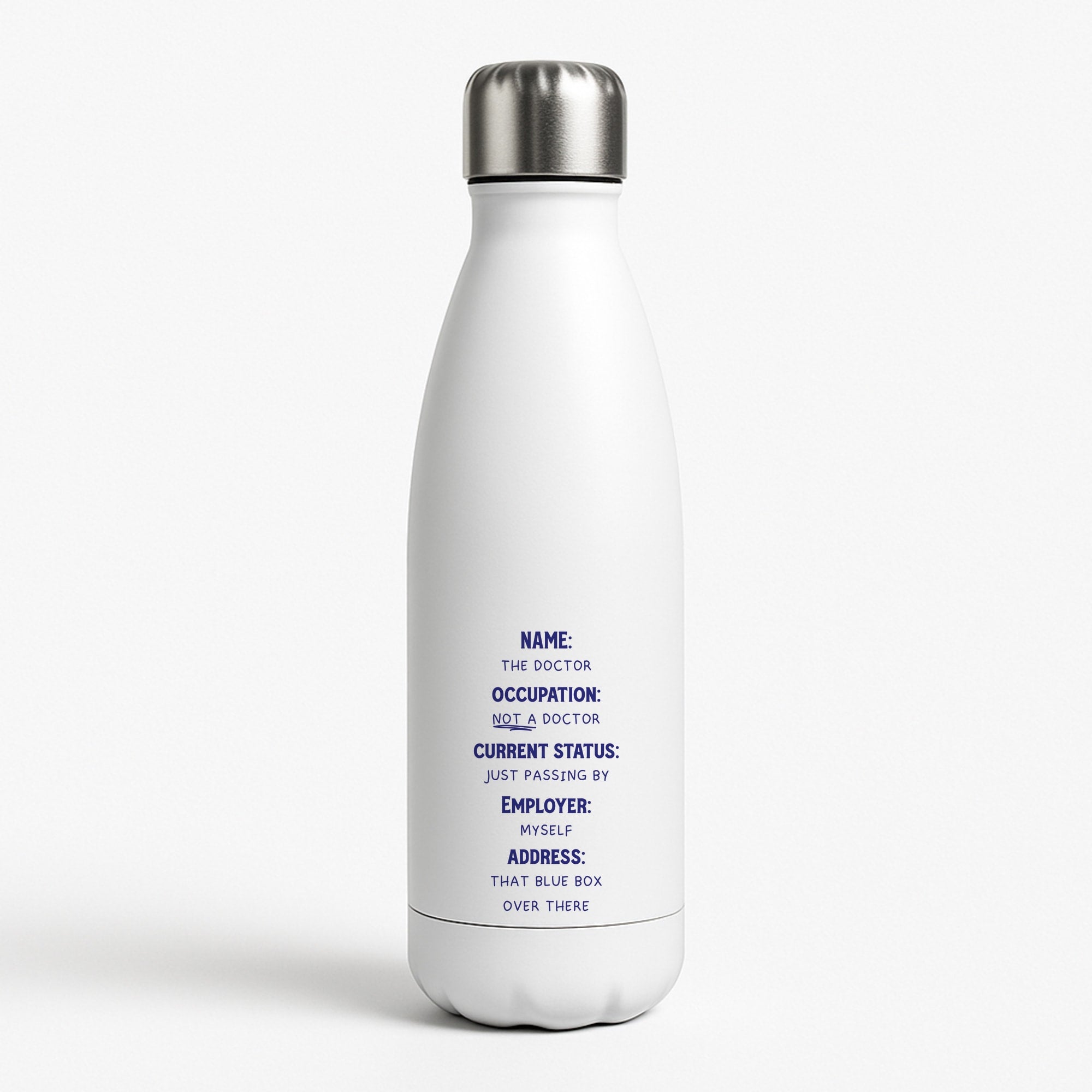Name And Occupation - Doctor Who White Water Bottle