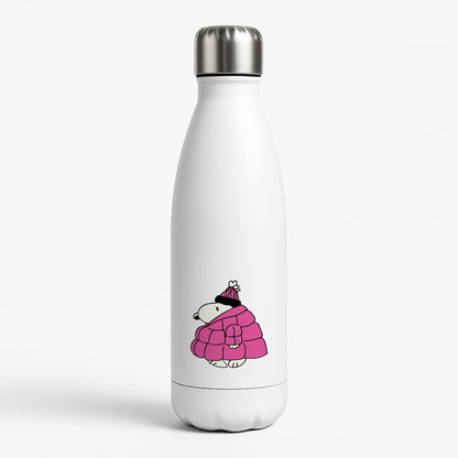 Cartoon Beagle Puffer Jacket Pink White Water Bottle