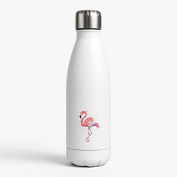 Watercolour Flamingo Painting White Water Bottle