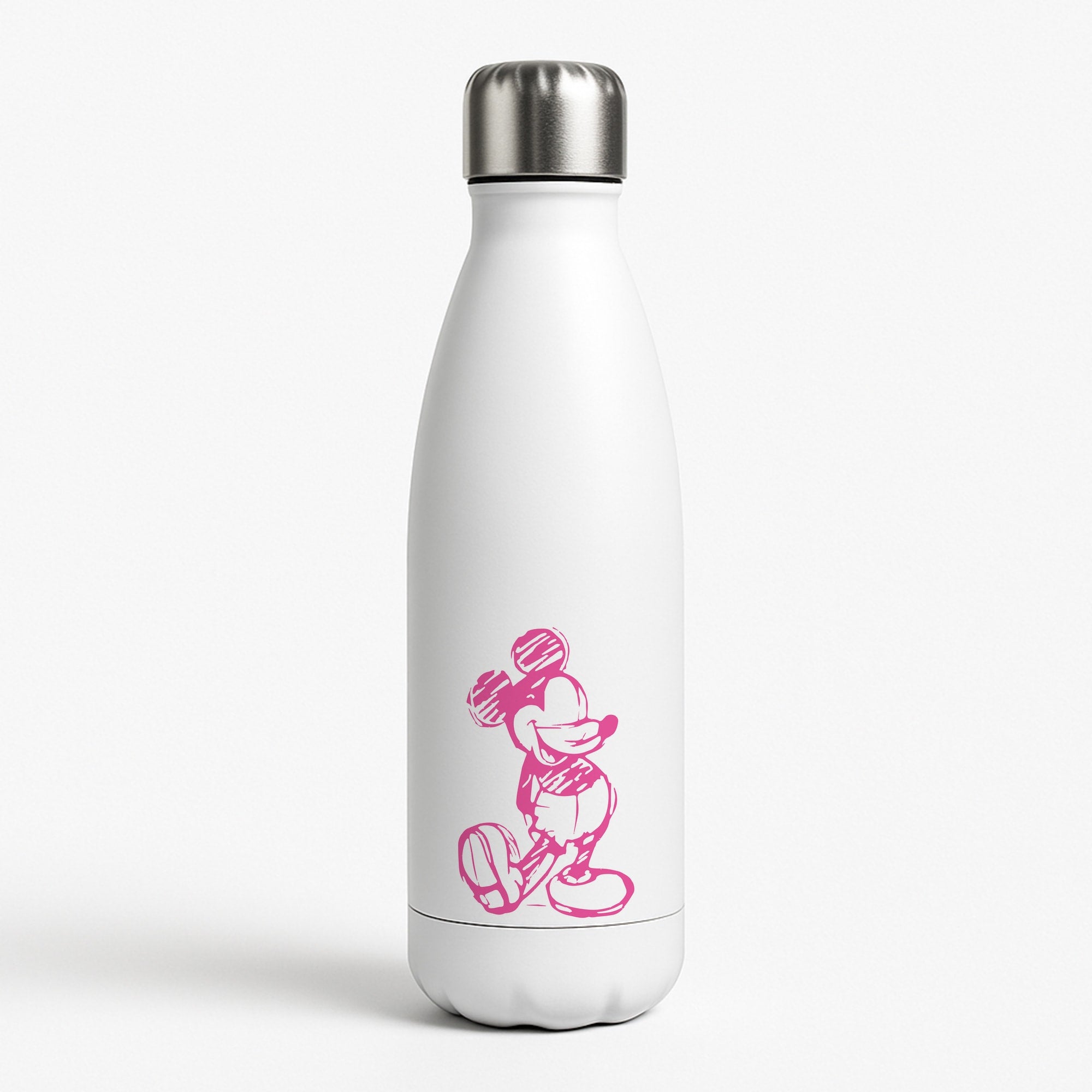 Sketched Mouse Outline Pink White Water Bottle
