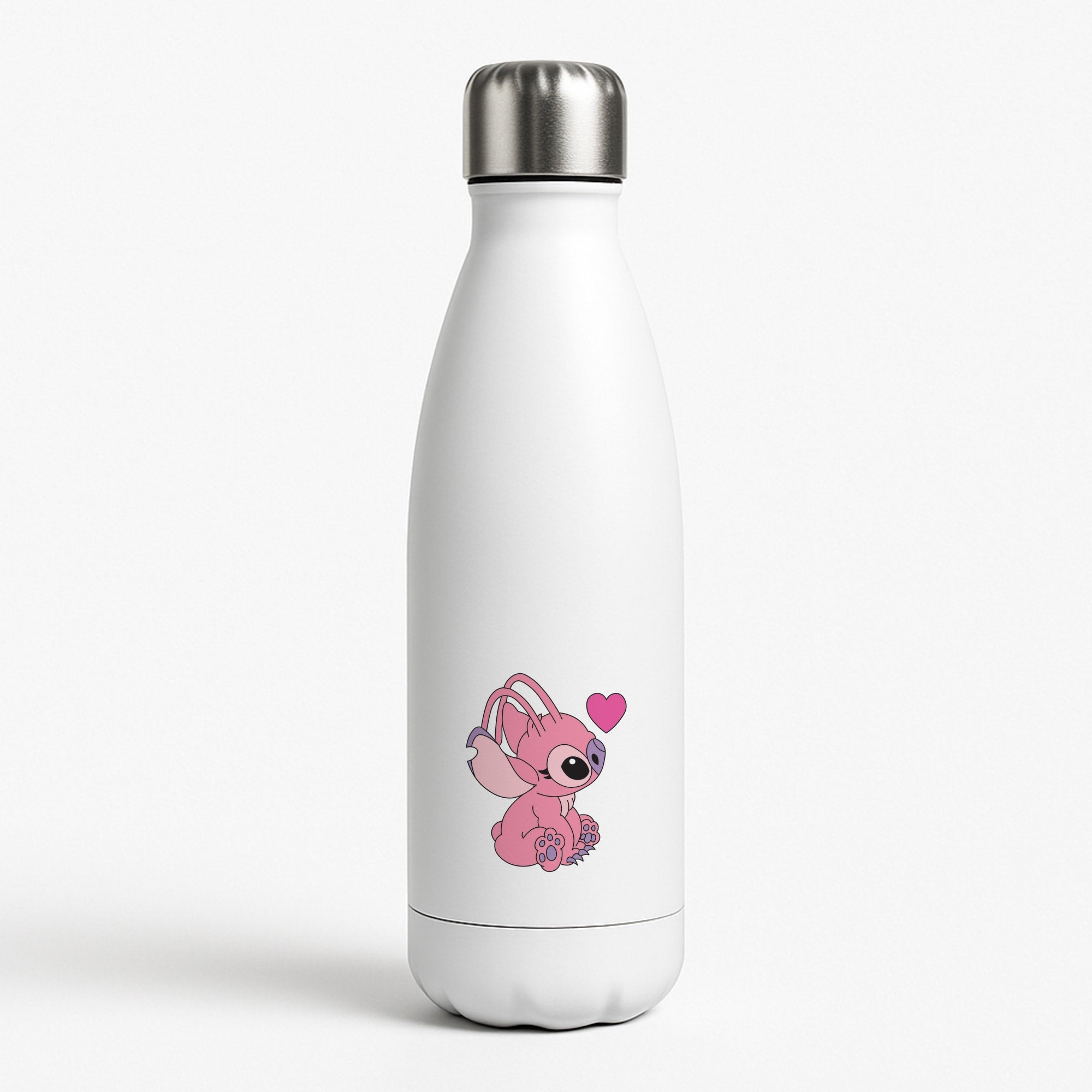 Love Heart Pattern - Pink Alien White Water Bottle