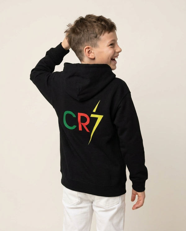 CR7 - Football Kids Hoodie — Black Back, worn
