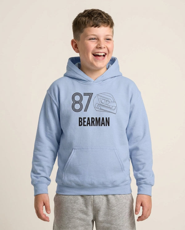 Bearman Helmet 2026  Kids Hoodie — Blue Front, worn