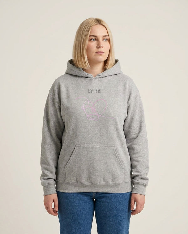 LY Heart - K Pop Hoodie — Grey Front, worn