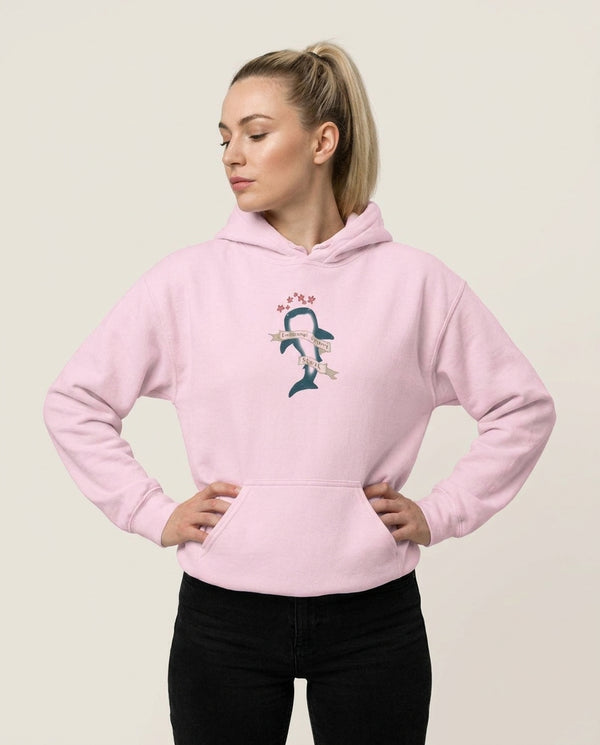 Emotional Support Shark Hoodie Pink Front, worn
