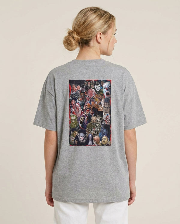 Collage of Horror T-Shirt — Grey Back, worn