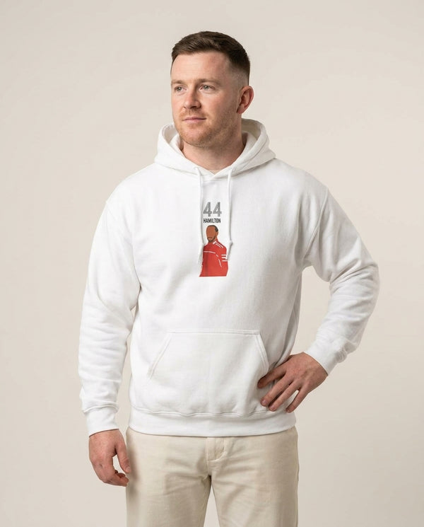 Hamilton 2026 Hoodie — White Front, worn