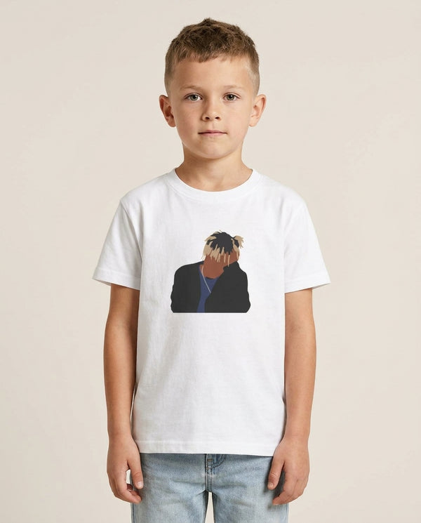 Sad - Juice Kids T-Shirt — White Front, worn