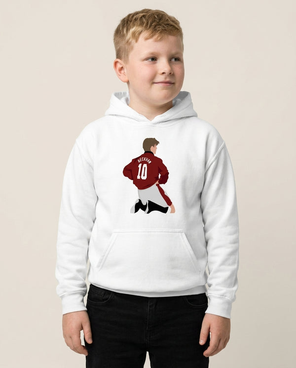 Beckham Kids Hoodie — White Front, worn