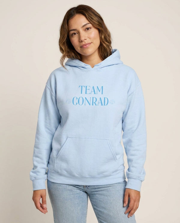 Seashells Team Conrad Hoodie — Blue Front, worn