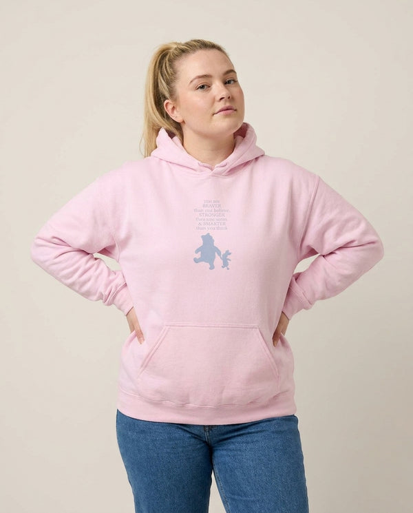 Braver, Stronger, Smarter Hoodie — Pink Front, worn