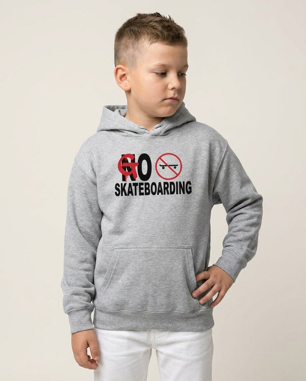 Go Skateboarding - Skate Aesthetic  Kids Hoodie — Grey Front, worn