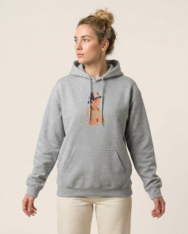 Clementine Faceless - TWD Hoodie — Grey Front, worn