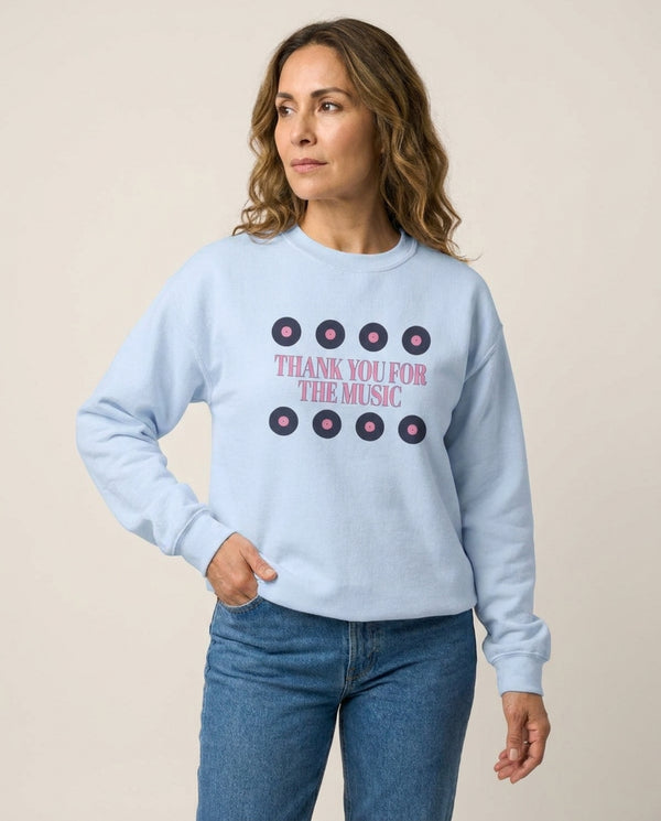 Thank You For The Music - Mamma Mia Sweatshirt — Blue Front, worn
