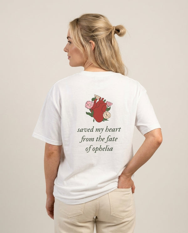 Saved My Heart T-Shirt — White Back, worn