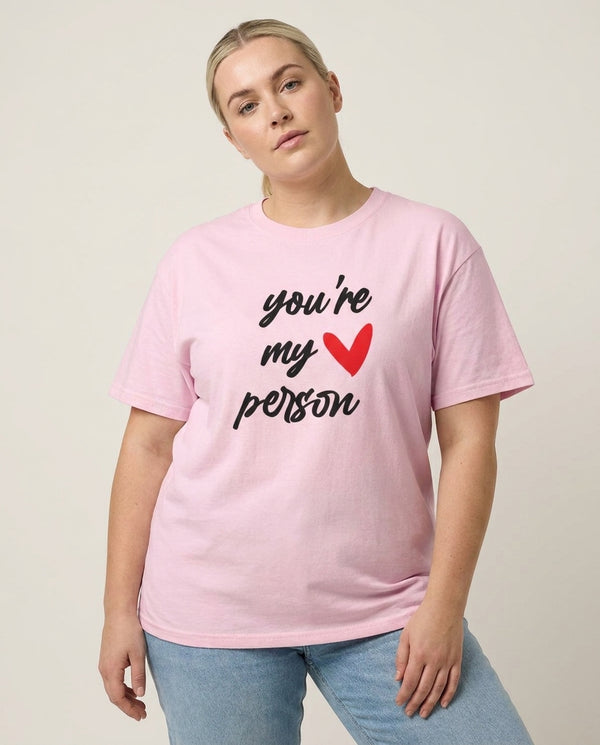 You're My Person Love - Grey's T-Shirt — Pink Front, worn