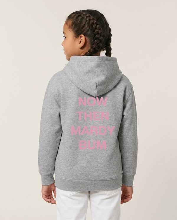 Mardy Bum Kids Hoodie — Grey Back, worn