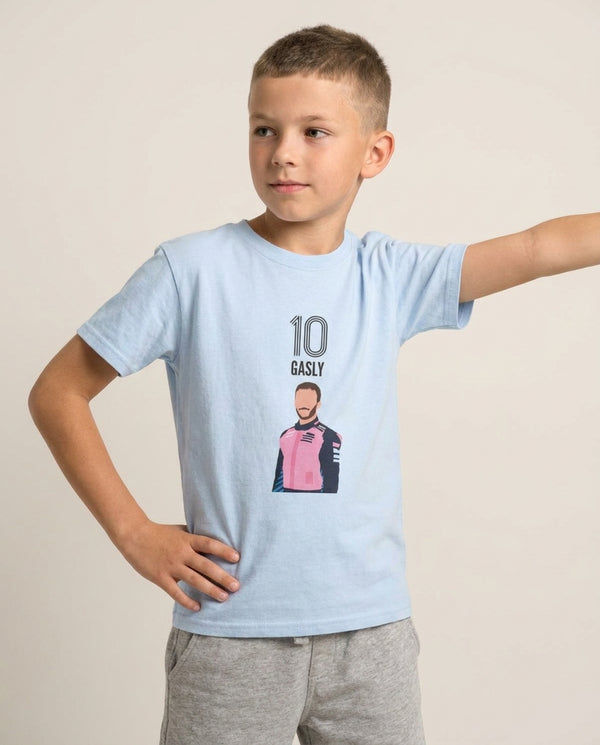 Gasly 2026 Kids T-Shirt — Blue Front, worn