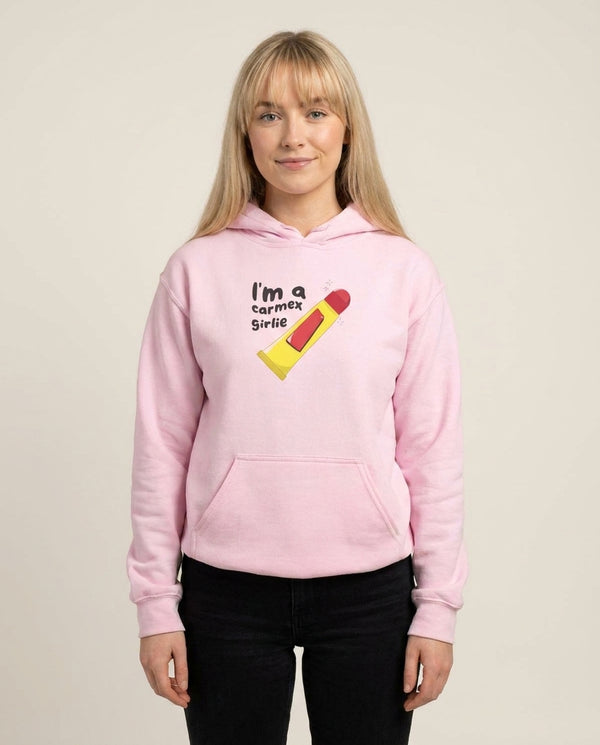 I'm A Carmex Girlie - Chamberlain Hoodie — Pink Front, worn