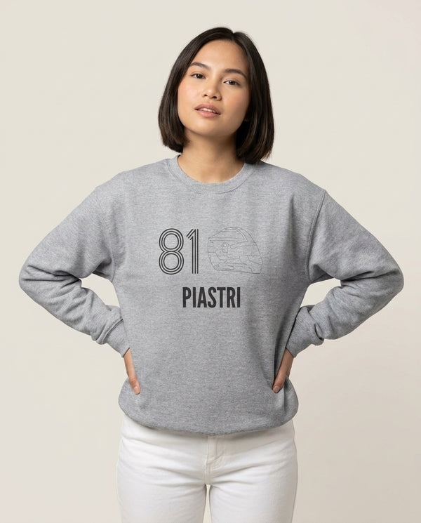 Piastri Helmet 2026 Sweatshirt — Grey Front, worn