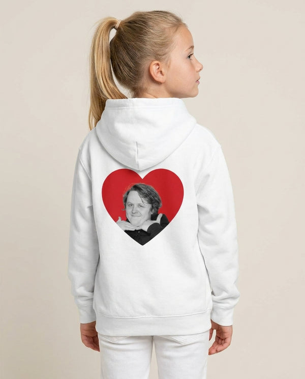Love Lewis Kids Hoodie — White Back, worn