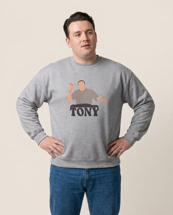 Tony Sweatshirt — Grey Front, worn