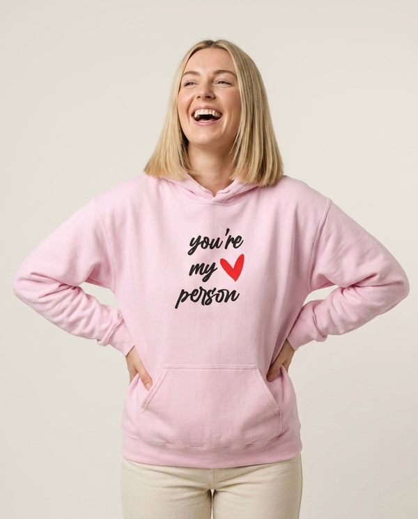You're My Person Love - Grey's Hoodie — Pink Front, worn