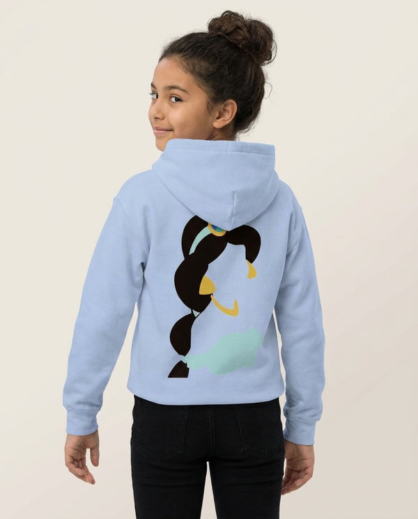 Jasmine Kids Hoodie — Blue Back, worn