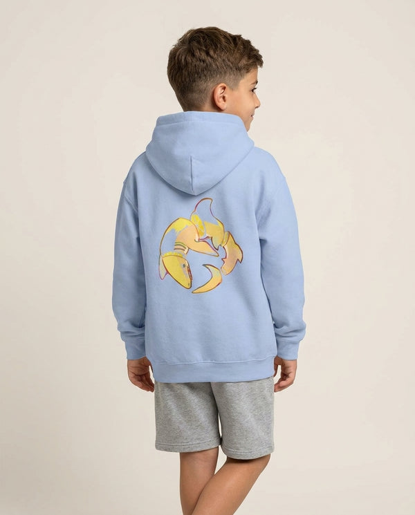 Lemon Shark Kids Hoodie Blue Back, worn