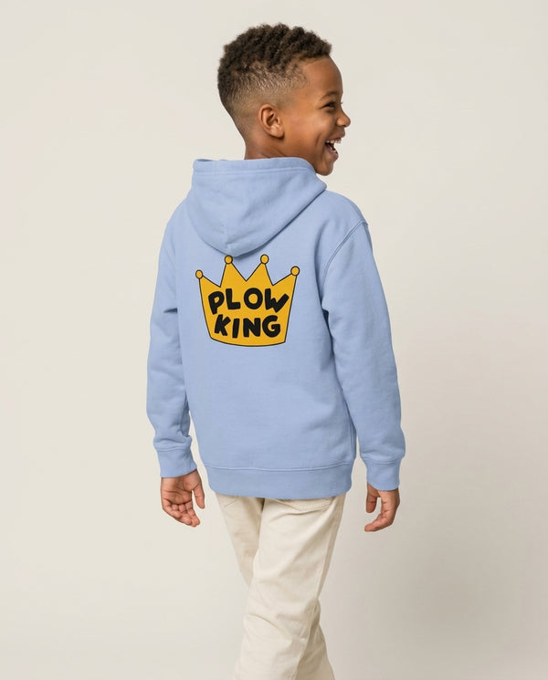 Plow King Kids Hoodie Blue Back, worn