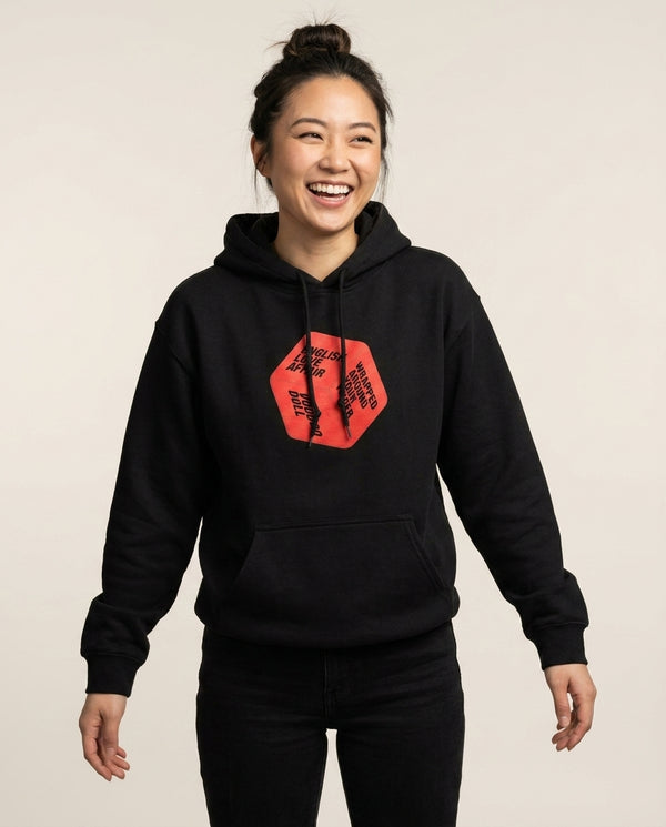 Dice Hoodie — Black Front, worn