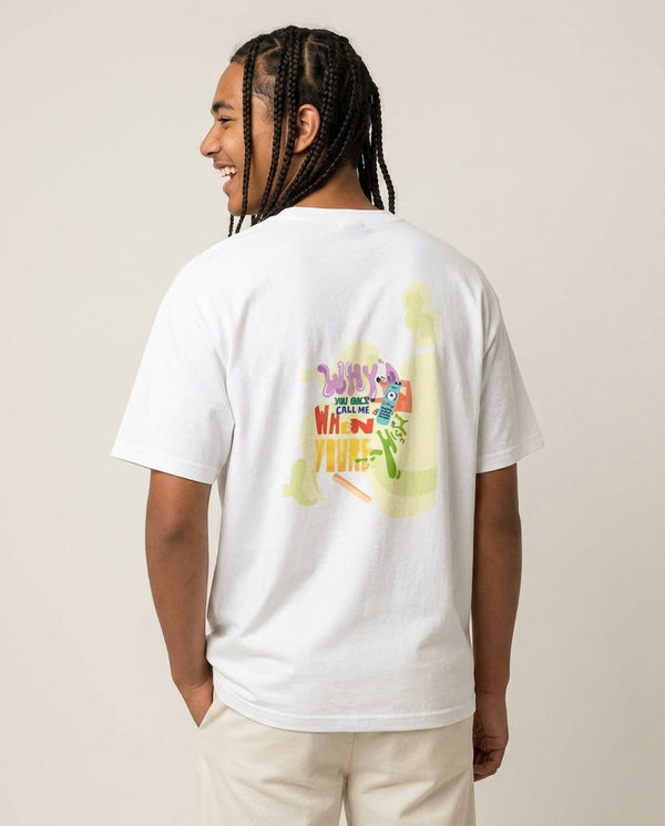 Why'd you only call me when you're high - Arctic Monkeys T-Shirt — White Back, worn