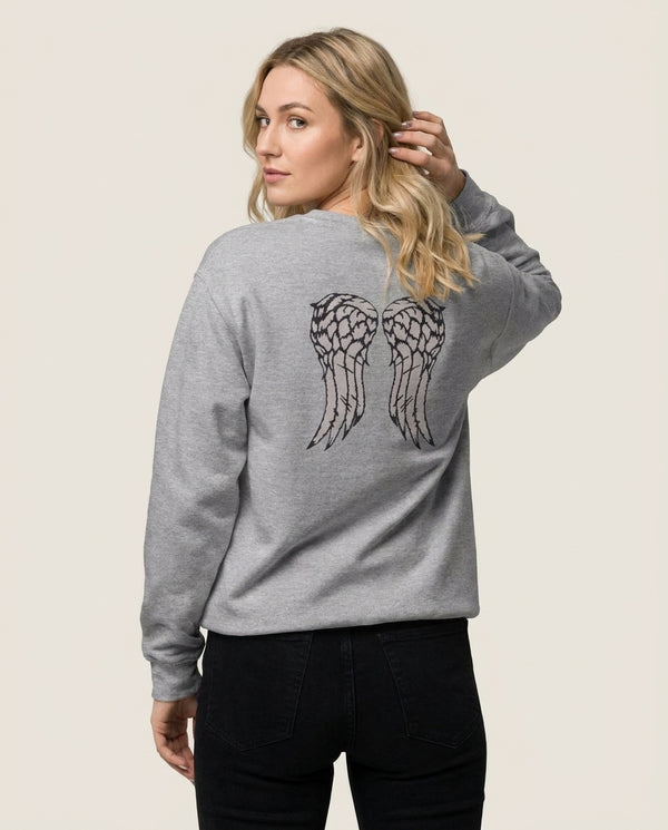Daryl's Wings - TWD Sweatshirt — Grey Back, worn