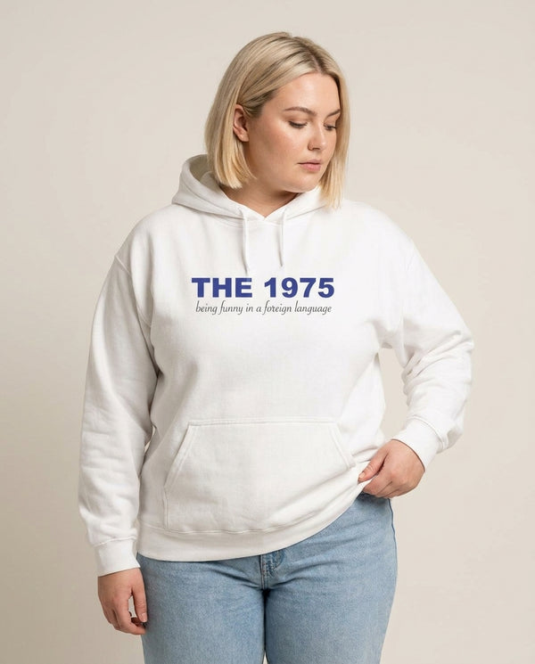 Being Funny - The 1975 Hoodie — White Front, worn