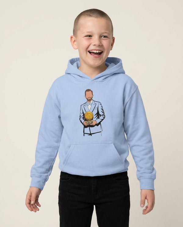 Kane's Ballon D'Or Kids Hoodie Blue Front, worn