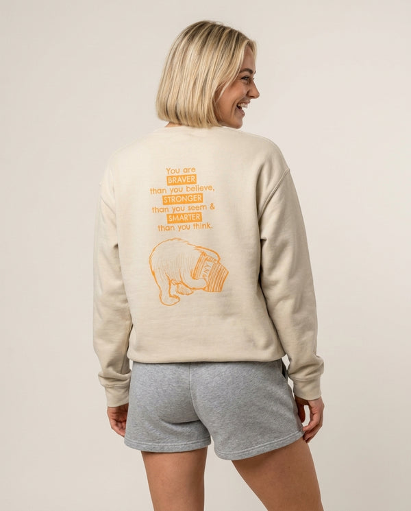 You Are Braver Sweatshirt — Sand Back, worn