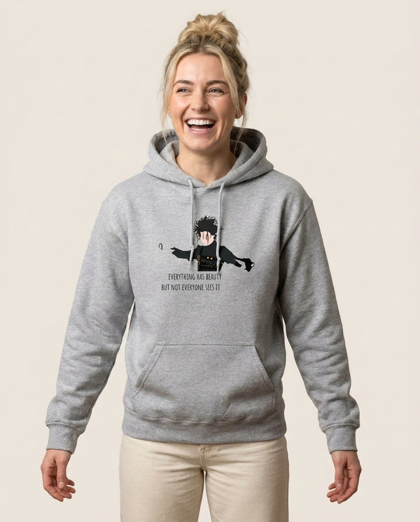 Everything Has Beauty - Scissorhands Hoodie — Grey Front, worn