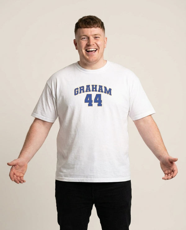 Graham  T-Shirt — White Front, worn