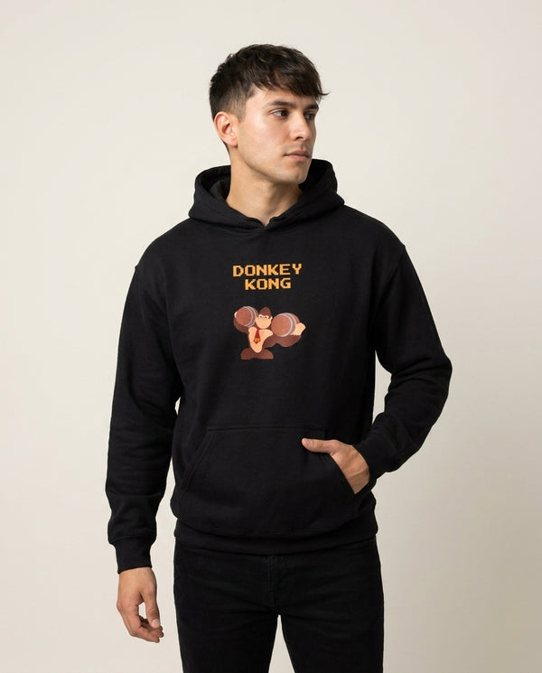Donkey Kong Hoodie — Black Front, worn