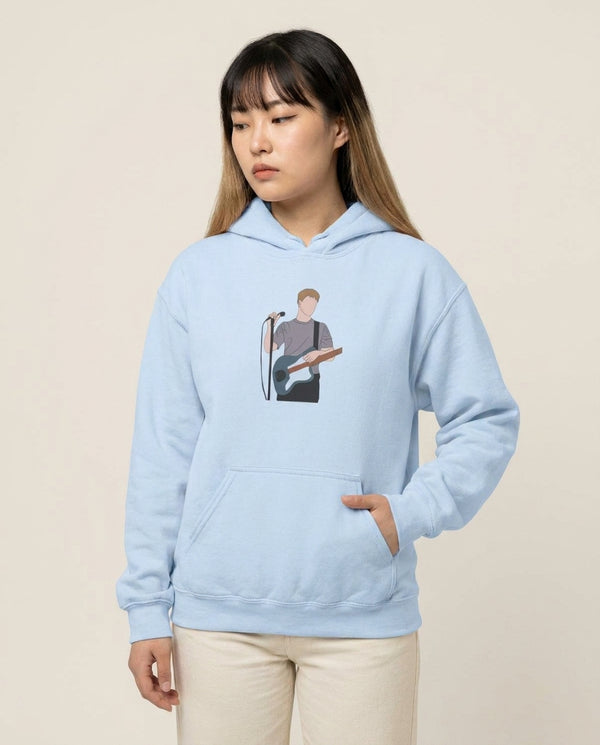 Performing - Fender Hoodie — Blue Front, worn