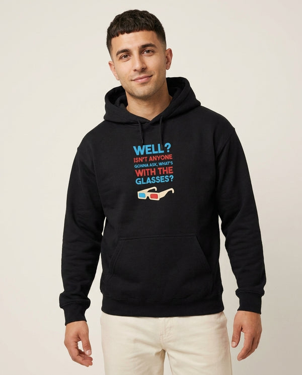 Well? Hoodie — Black Front, worn