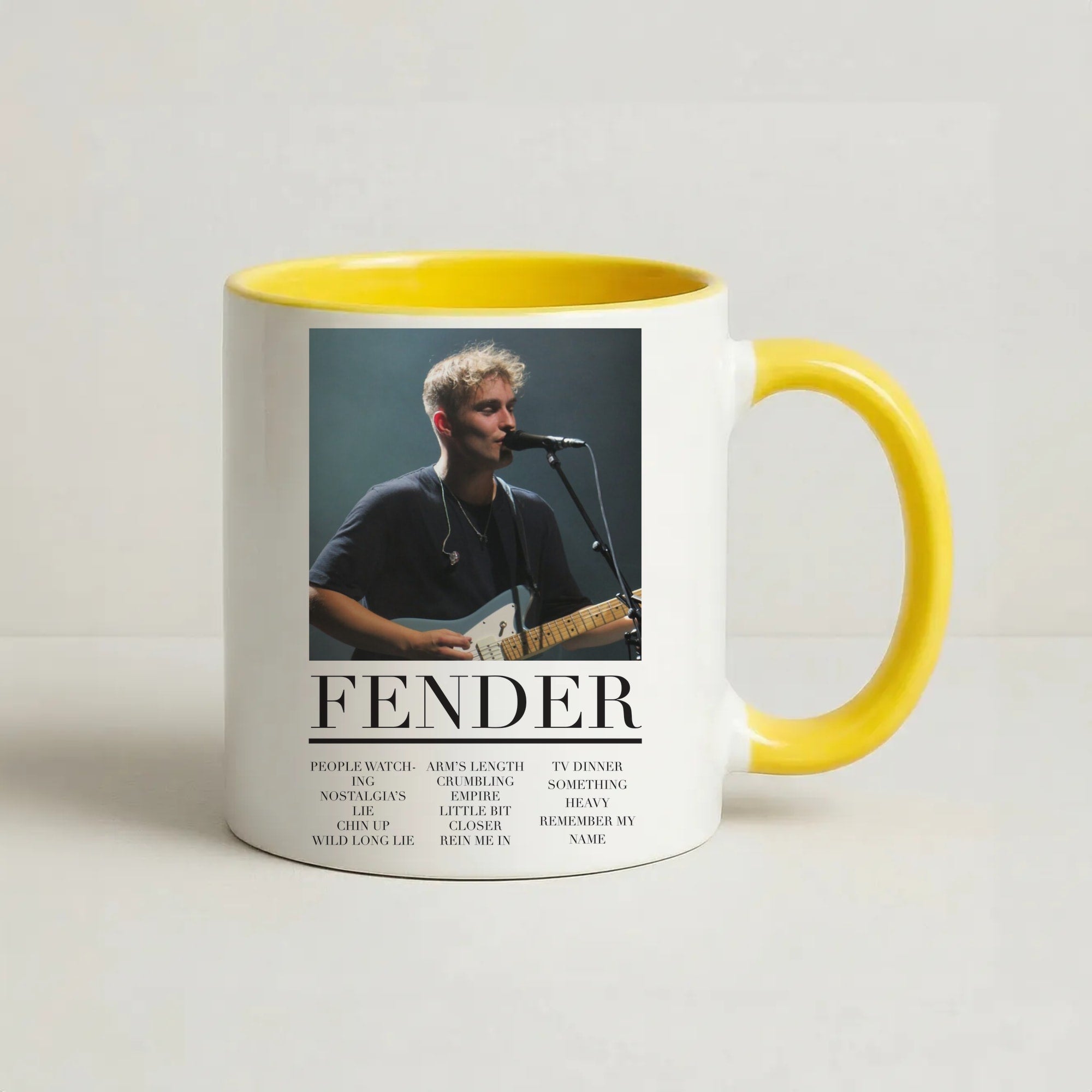 Fender Orange Song List Coffee Yellow Mug