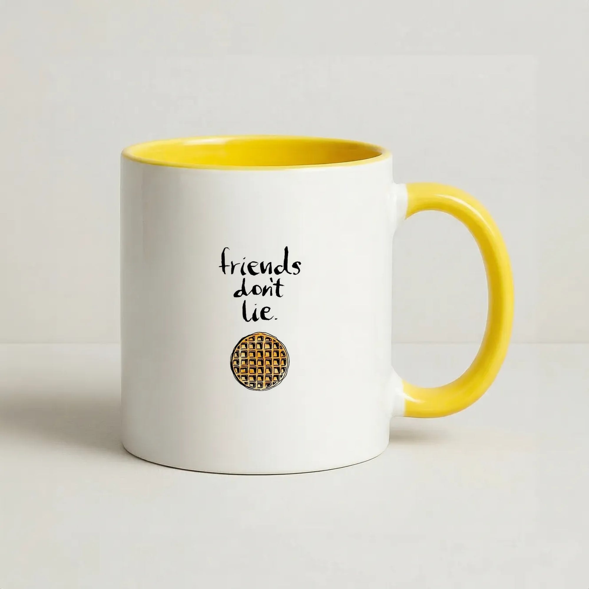 Friends Don't Lie Waffle Coffee Yellow Mug