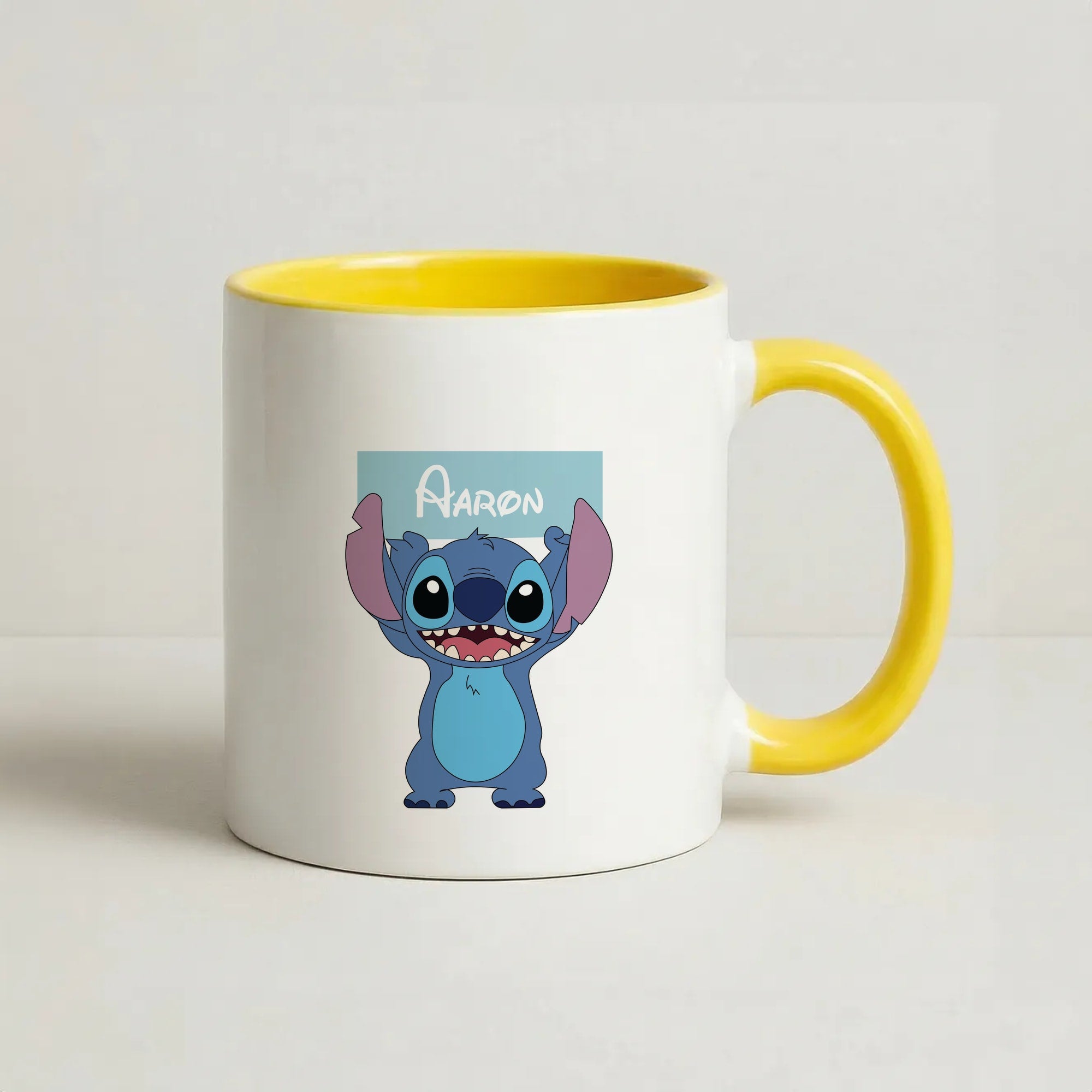 Standing Blue Alien - Personalised Disney Coffee Yellow Mug