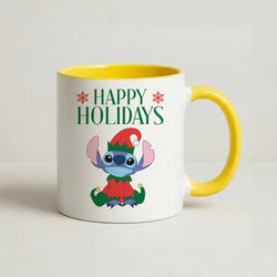 Cute Blue Alien Elf Coffee Yellow Mug