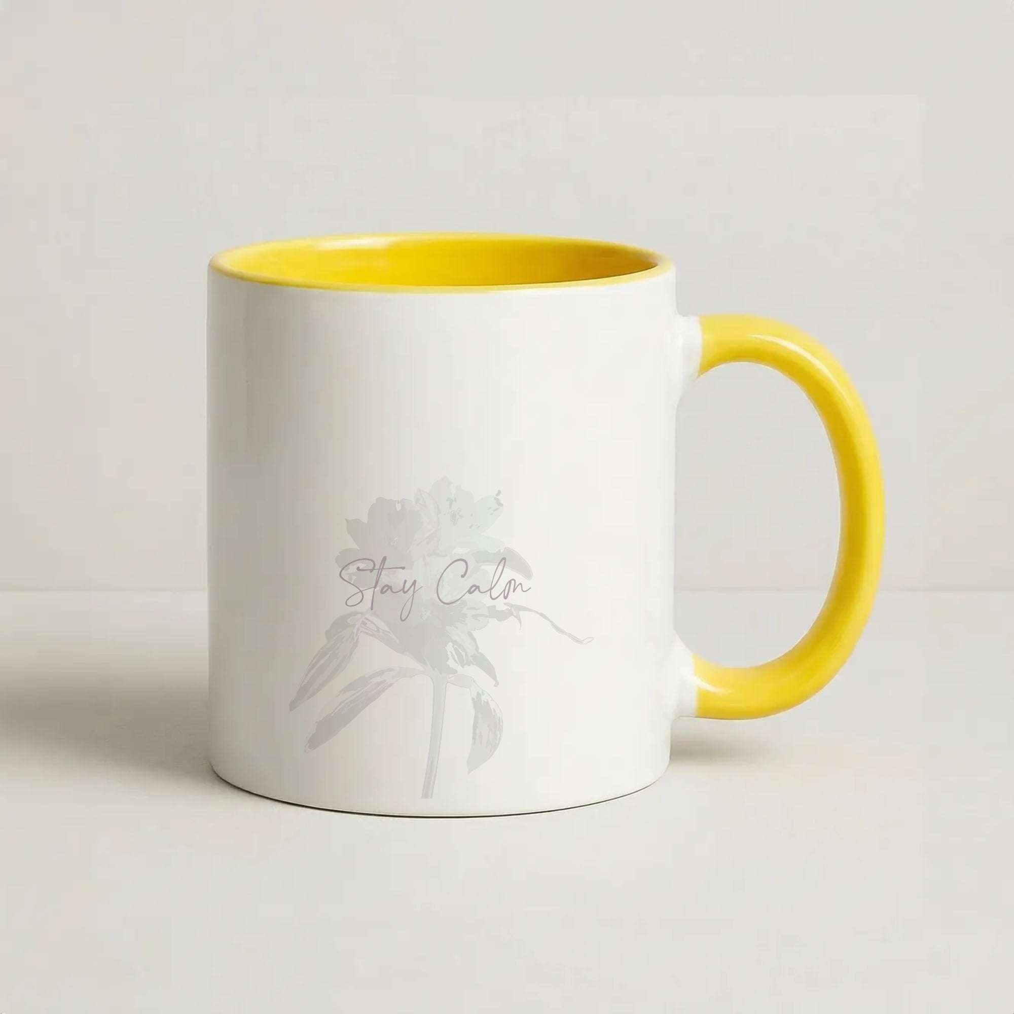 Mauve Stay Calm Coffee Yellow Mug